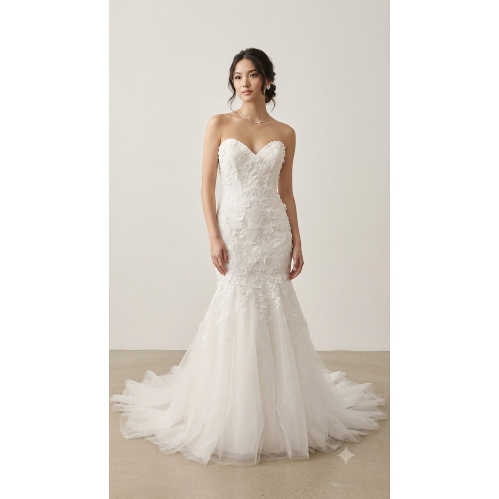 Ivoire Kitty Chen Los Angeles Wedding Gown Dress Sz 12 Ivory Floral Lace V1308